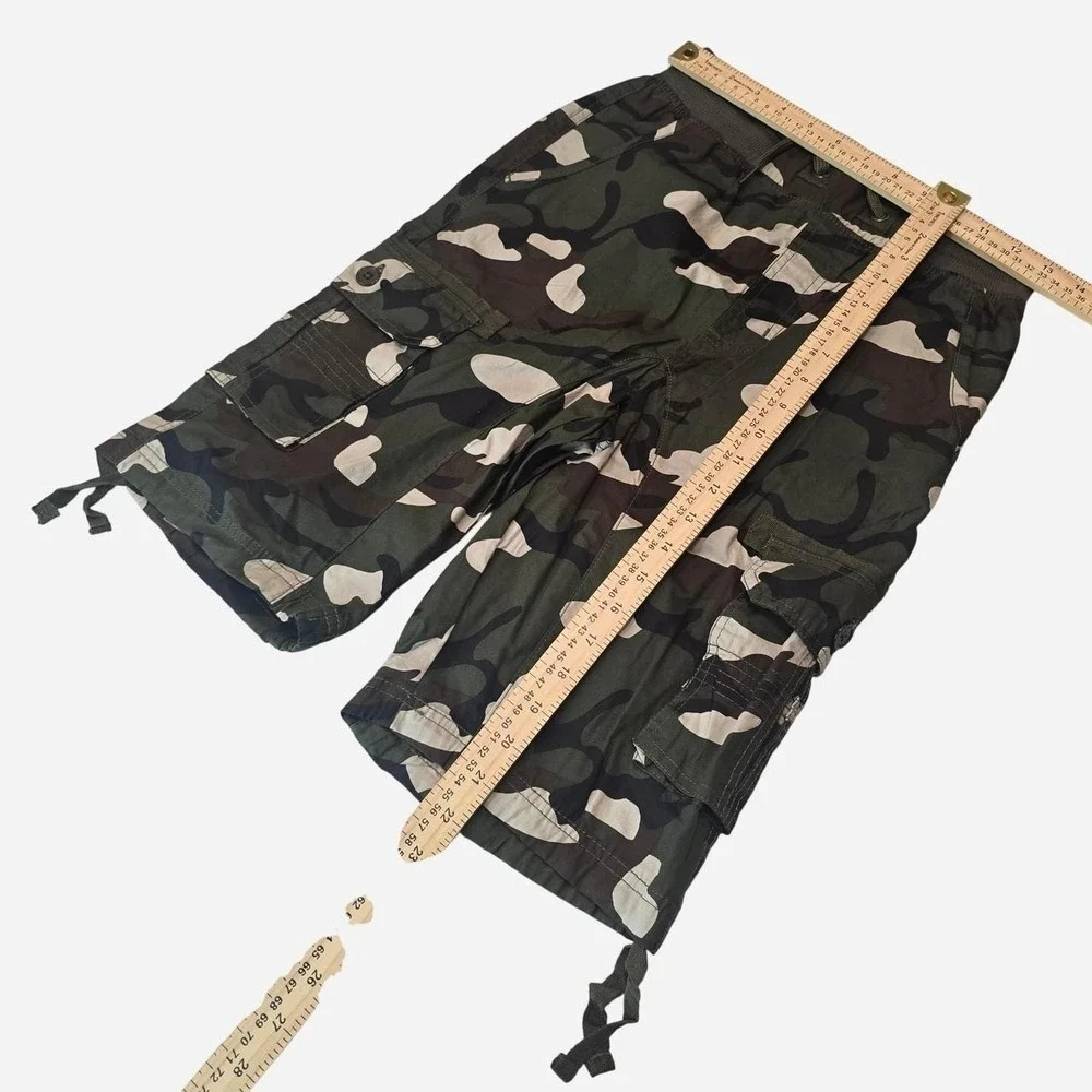 Nova Kids Y2K Camo Cargo Shorts Green & khaki Adjustable waistband